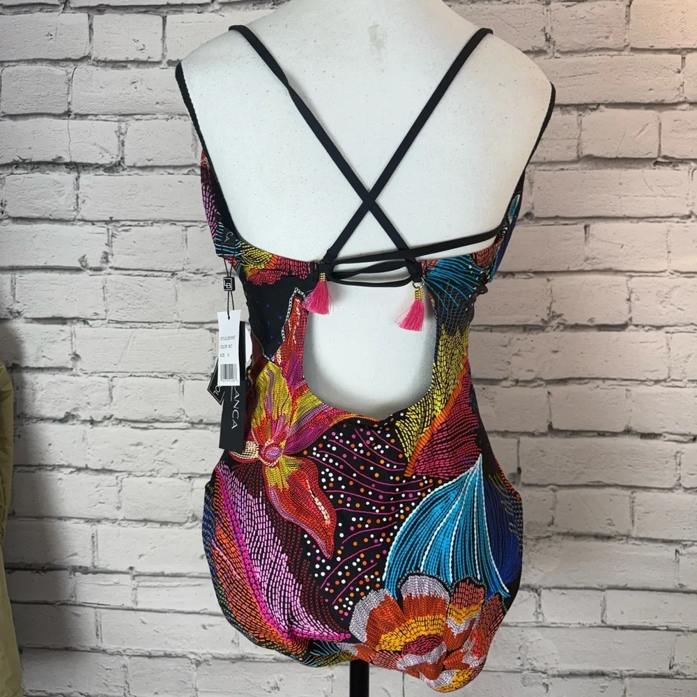 La Blanca Women's High Neck Keyhole Mio One Piece Swimsuit, Sunlit Soiree, Sz 16 - Picture 5 of 10